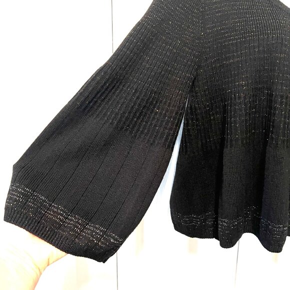 Nine West Bolero Bell Sleeves Crop Jacket/Cardigan Sweater-Black/Copper-Large - Picture 3 of 16